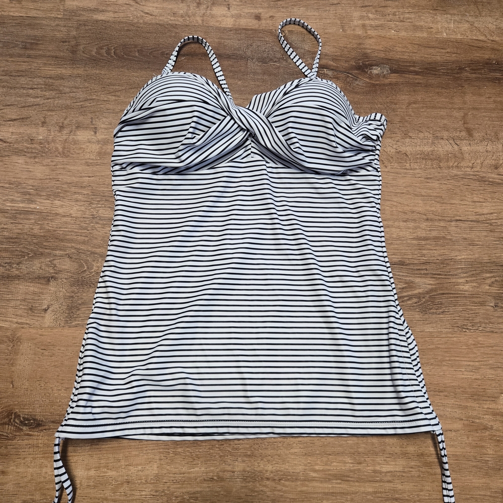 Navy Blue And White Striped Women's Swim Top Beachsissi Size Large